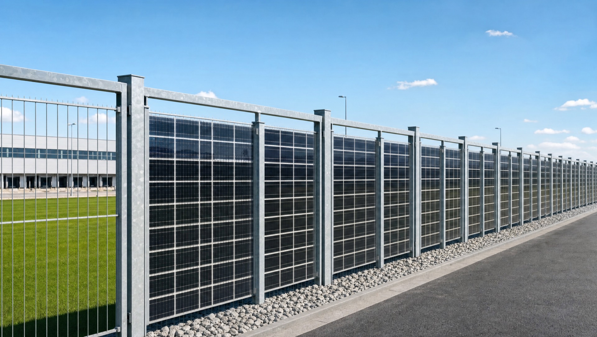 Gard solar HelioFence pe perimetrul unui sit logistic